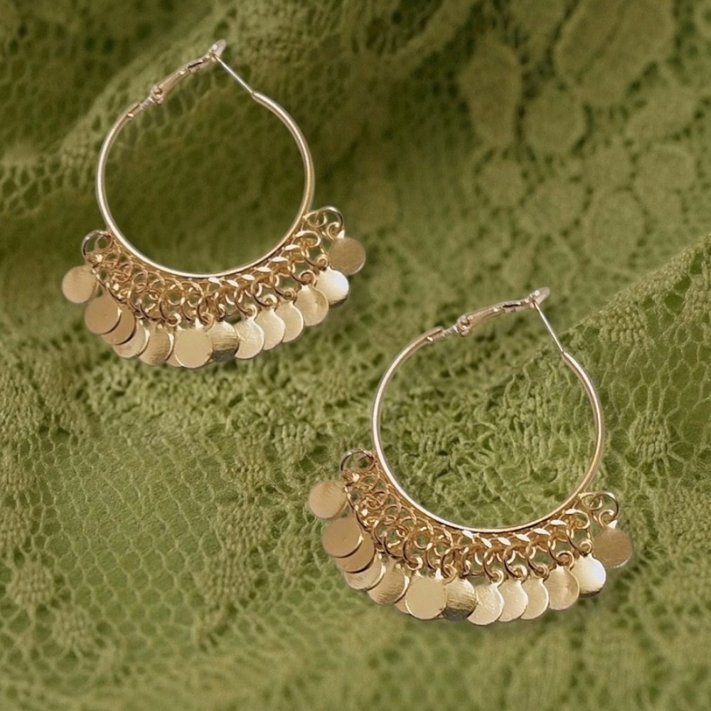 Gold Shaking Disk Hoop Earrings